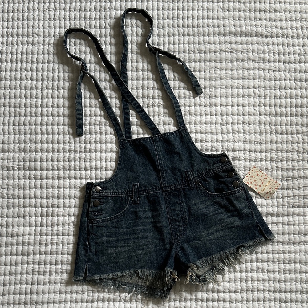 Free People Strappy Frayed Cheeky Shortalls Overalls Denim Jeans 25